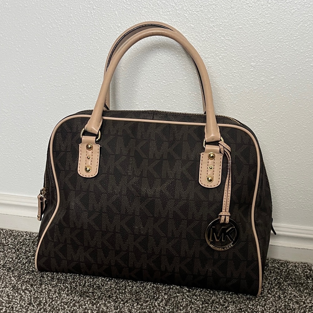 Michael Kors Dark Brown Satchel with Tan Accents